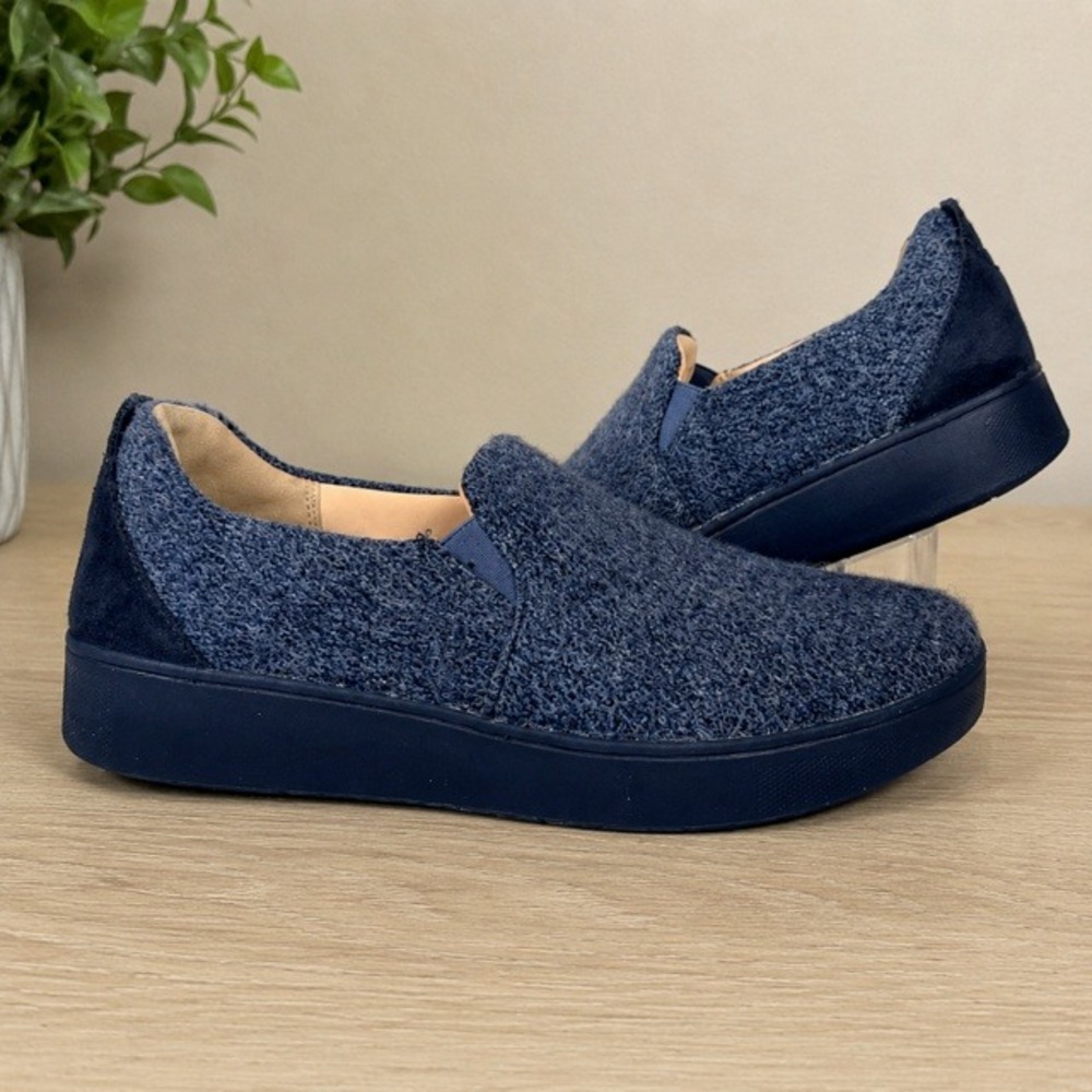FitFlop Rally Merino Wool Slip On Sneakers Navy Women's Size 8 Comfort Shoes